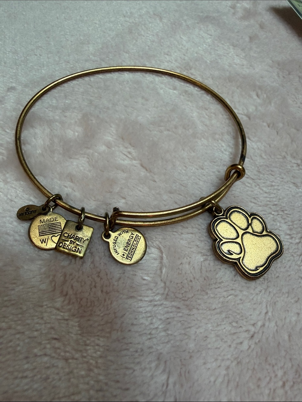 Alex & Ani 2015 Gold Paw Charm Bangle Bracelet Vintage Never Worn